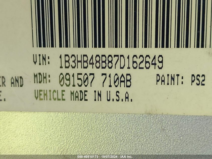 1B3HB48B87D162649 2007 Dodge Caliber Sxt