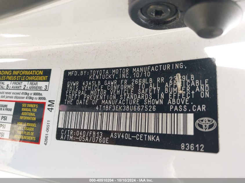 4T1BF3EK3BU667526 2011 Toyota Camry Le