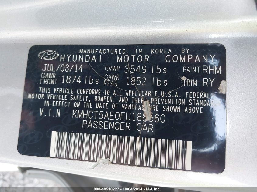 KMHCT5AE0EU188560 2014 Hyundai Accent Gs