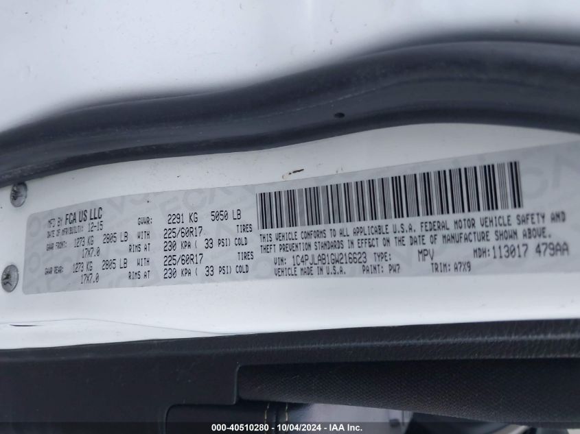 1C4PJLAB1GW216623 2016 Jeep Cherokee Sport