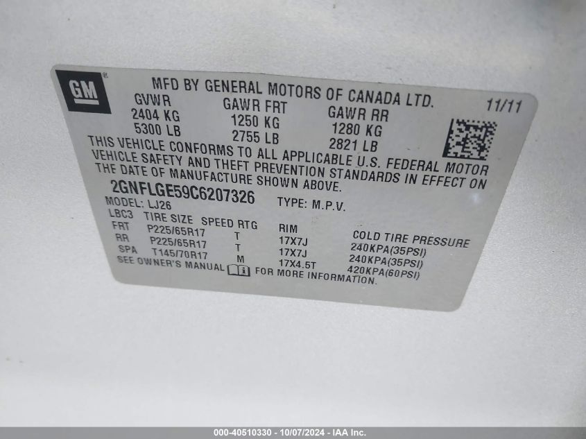 2GNFLGE59C6207326 2012 Chevrolet Equinox Ltz