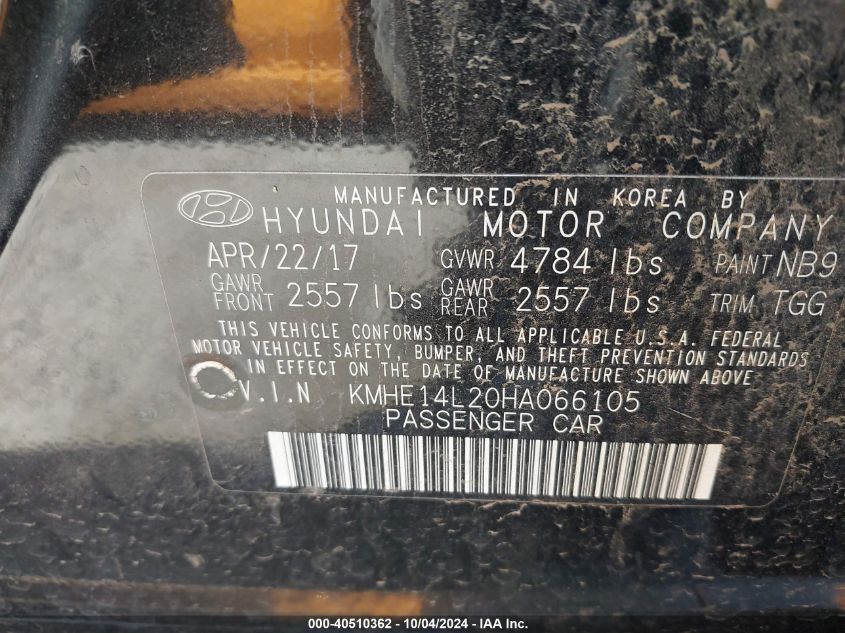 KMHE14L20HA066105 2017 Hyundai Sonata Plug-In Hybrid