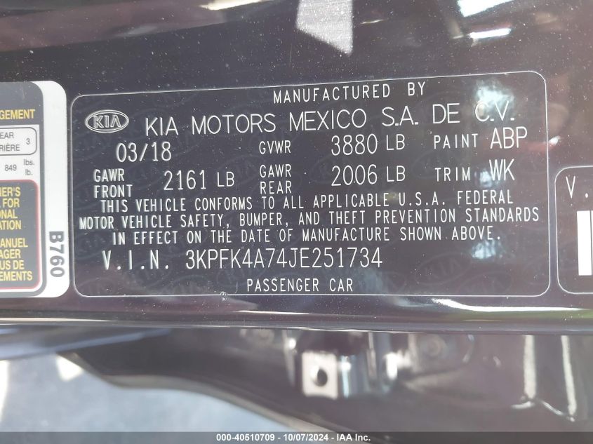 3KPFK4A74JE251734 2018 Kia Forte Lx