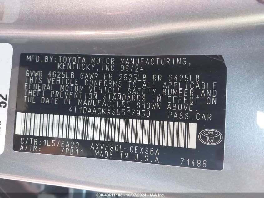 VIN 4T1DAACKXSU517959 2025 Toyota Camry, SE no.9