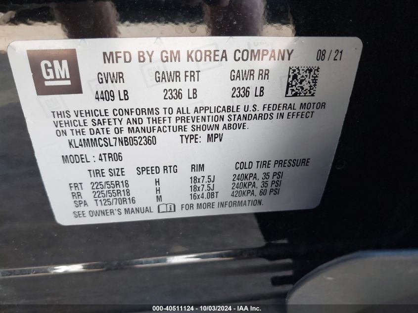 KL4MMCSL7NB052360 2022 Buick Encore Gx Awd Preferred