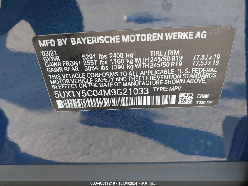 5UXTY5C04M9G21033 2021 BMW X3 xDrive30I