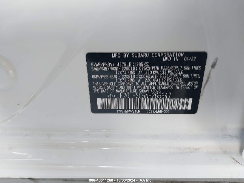 JF2GTHSC5NH265647 2022 Subaru Crosstrek Sport