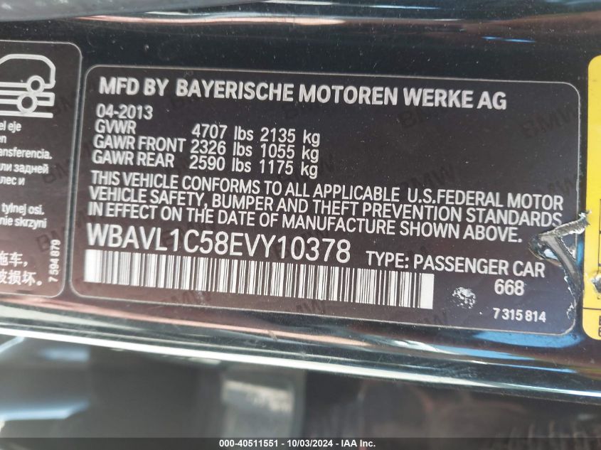 WBAVL1C58EVY10378 2014 BMW X1 xDrive28I