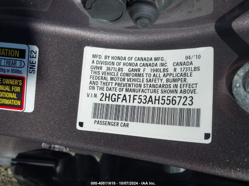 2HGFA1F53AH556723 2010 Honda Civic Lx