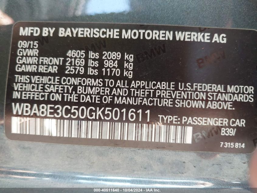 WBA8E3C50GK501611 2016 BMW 328I xDrive