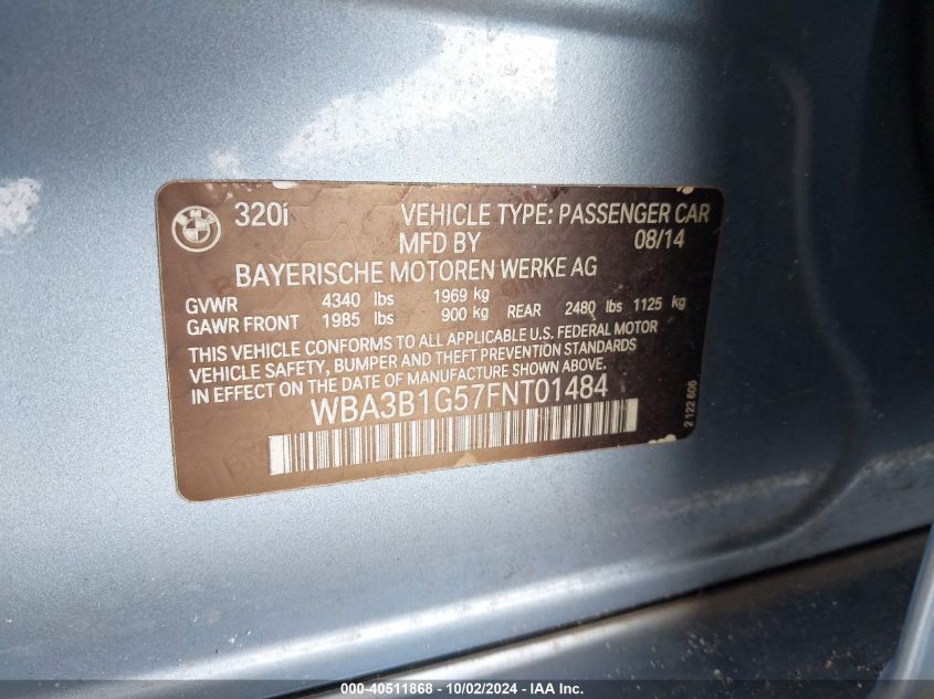 WBA3B1G57FNT01484 2015 BMW 320I