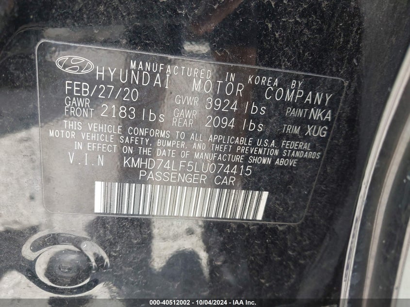 KMHD74LF5LU074415 2020 Hyundai Elantra Se