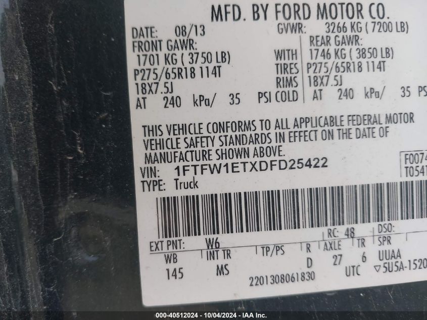 1FTFW1ETXDFD25422 2013 Ford F-150 Xlt