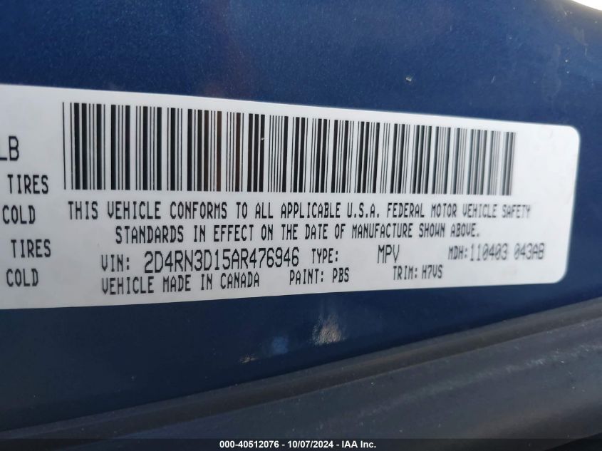 2D4RN3D15AR476946 2010 Dodge Grand Caravan Hero