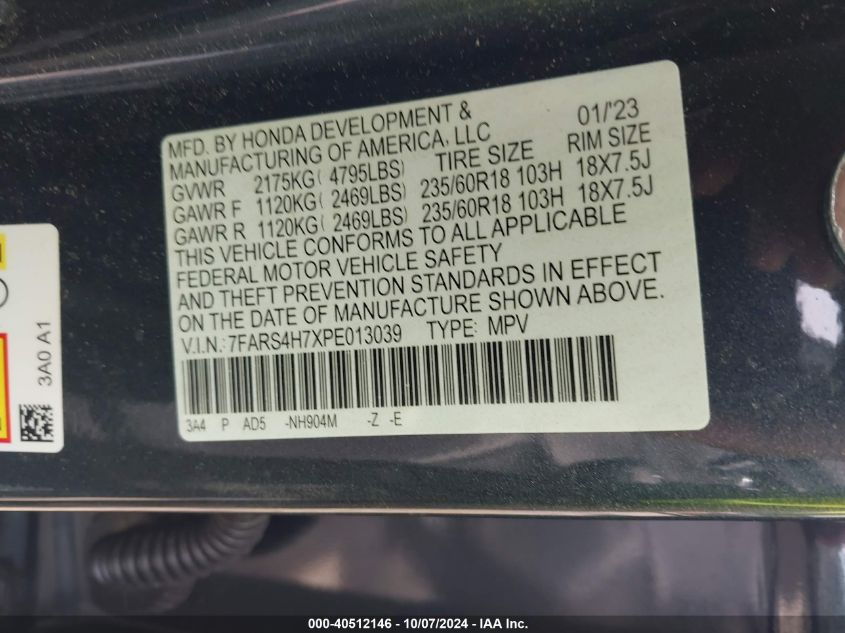 7FARS4H7XPE013039 2023 Honda Cr-V Ex-L Awd