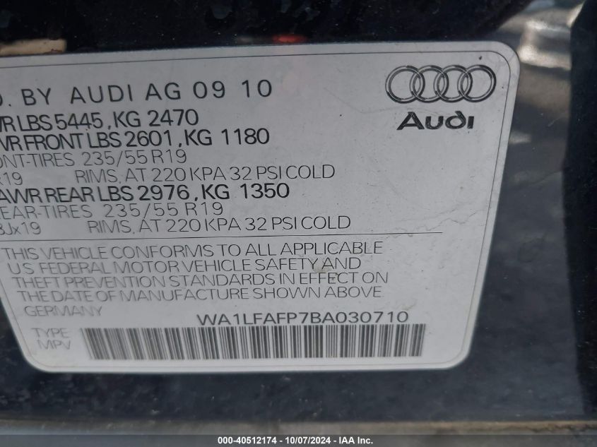 WA1LFAFP7BA030710 2011 Audi Q5 Premium Plus