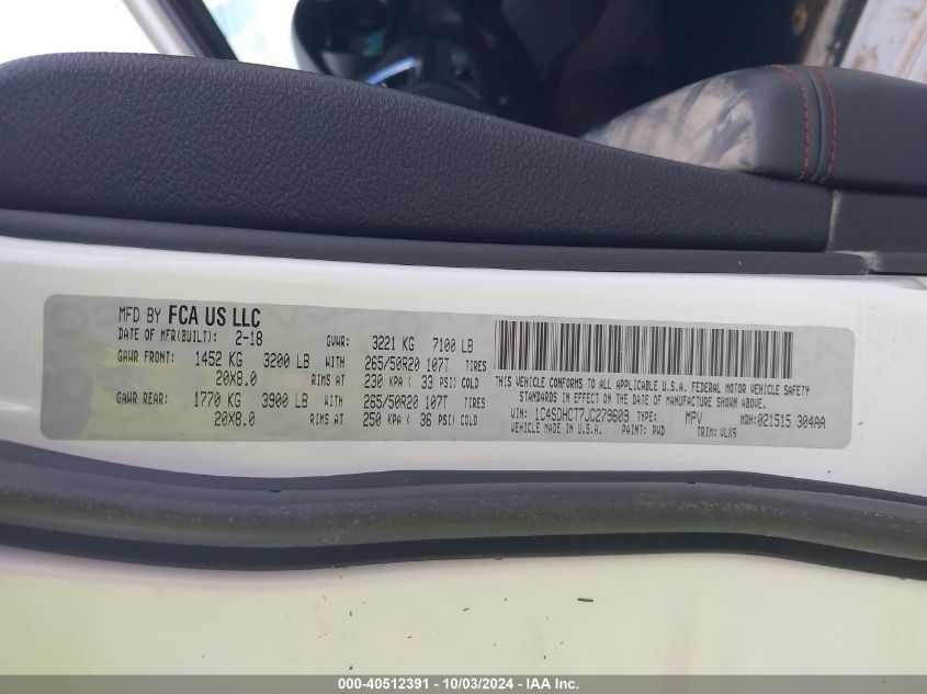 1C4SDHCT7JC279609 2018 Dodge Durango R/T Rwd