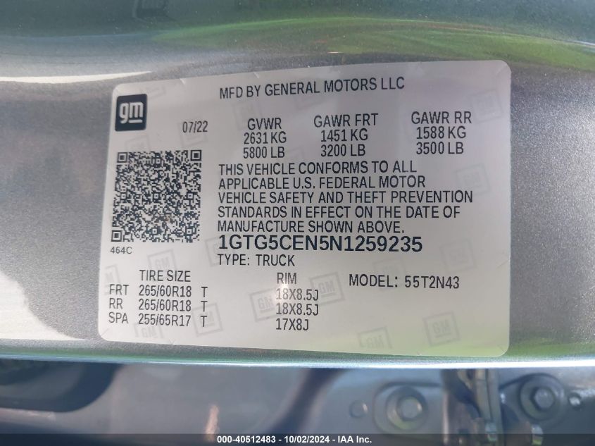 1GTG5CEN5N1259235 2022 GMC Canyon 2Wd Short Box Elevation