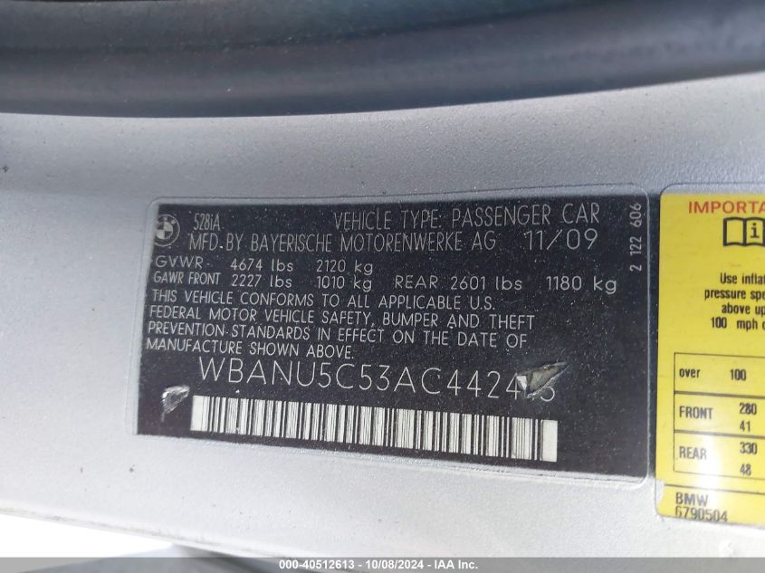 WBANU5C53AC442413 2010 BMW 528 I