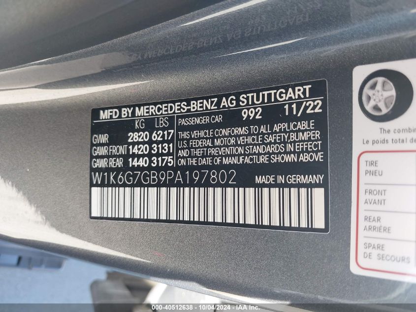 W1K6G7GB9PA197802 2023 Mercedes-Benz S 580 4Matic