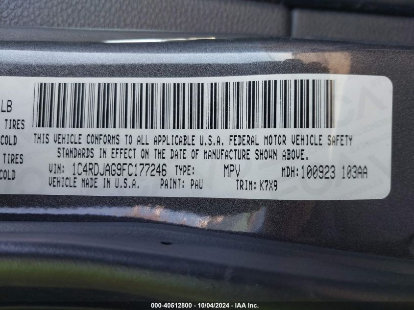 1C4RDJAG9FC177246 2015 Dodge Durango Sxt