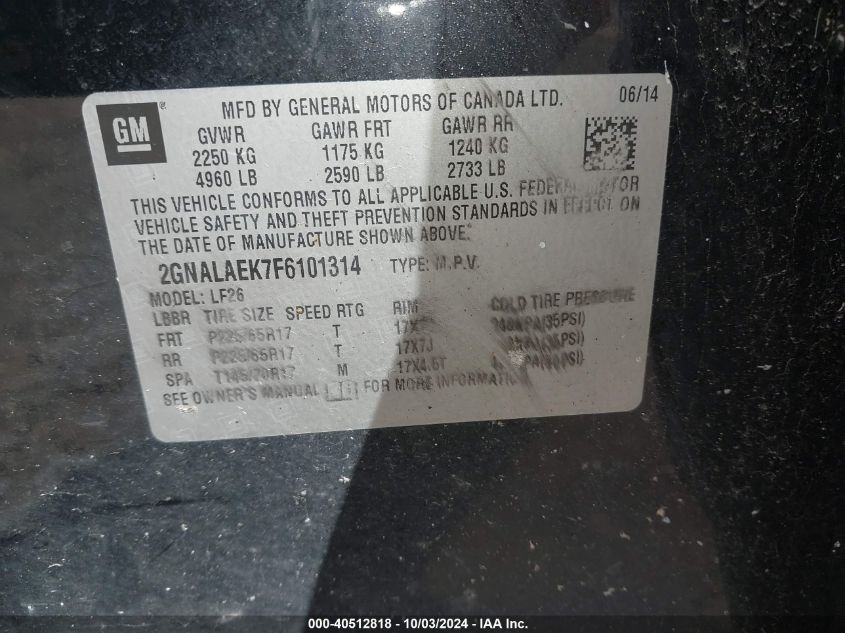 2GNALAEK7F6101314 2015 Chevrolet Equinox Ls