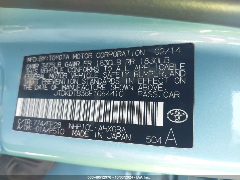 JTDKDTB38E1064410 2014 Toyota Prius C Three