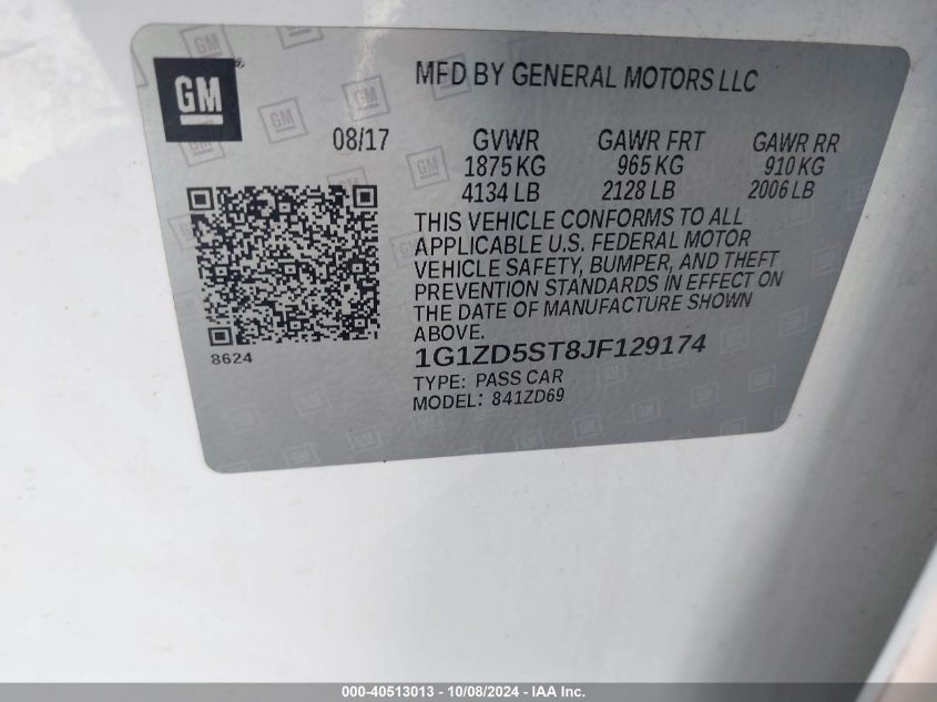 1G1ZD5ST8JF129174 2018 Chevrolet Malibu Lt