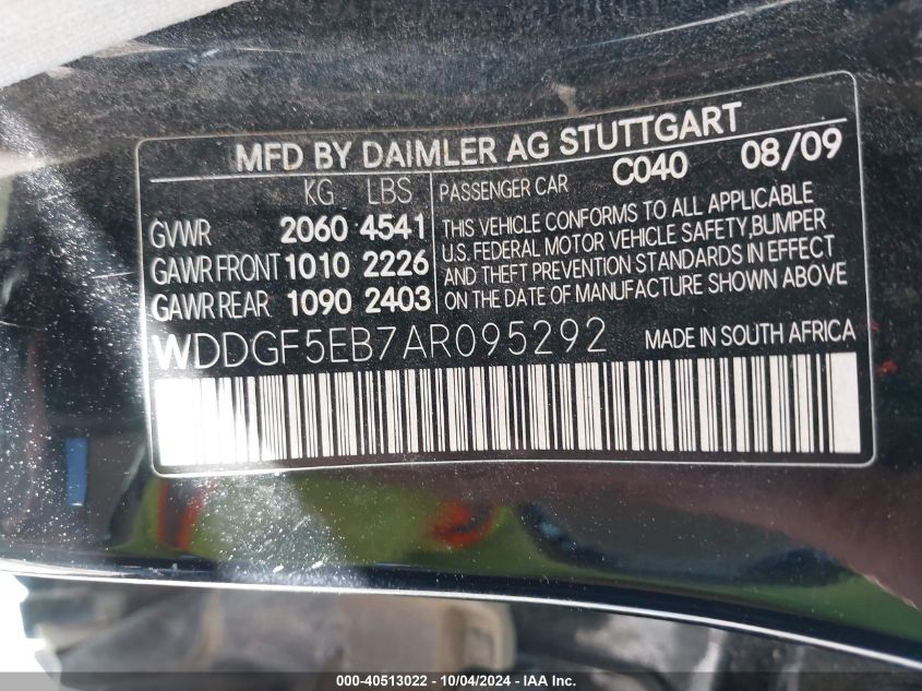 WDDGF5EB7AR095292 2010 Mercedes-Benz C 300 Luxury/Sport