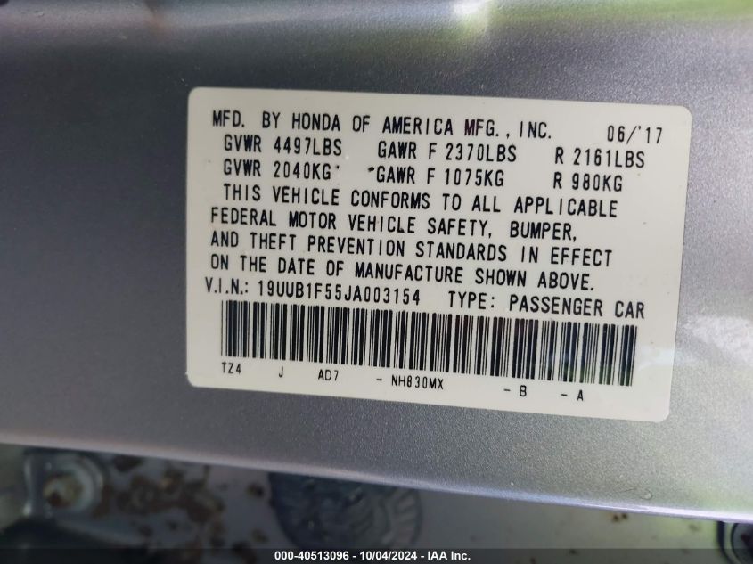 19UUB1F55JA003154 2018 Acura Tlx Tech Pkg