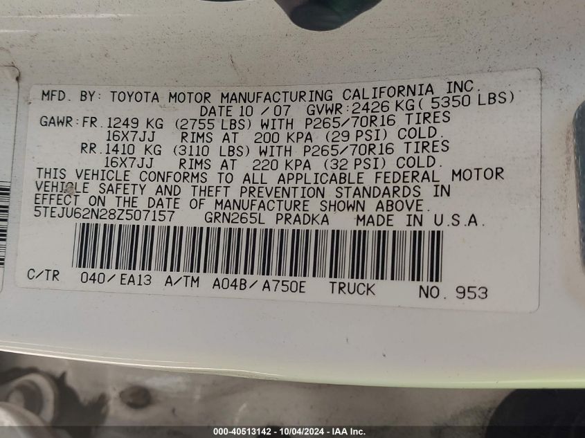 5TEJU62N28Z507157 2008 Toyota Tacoma Prerunner V6