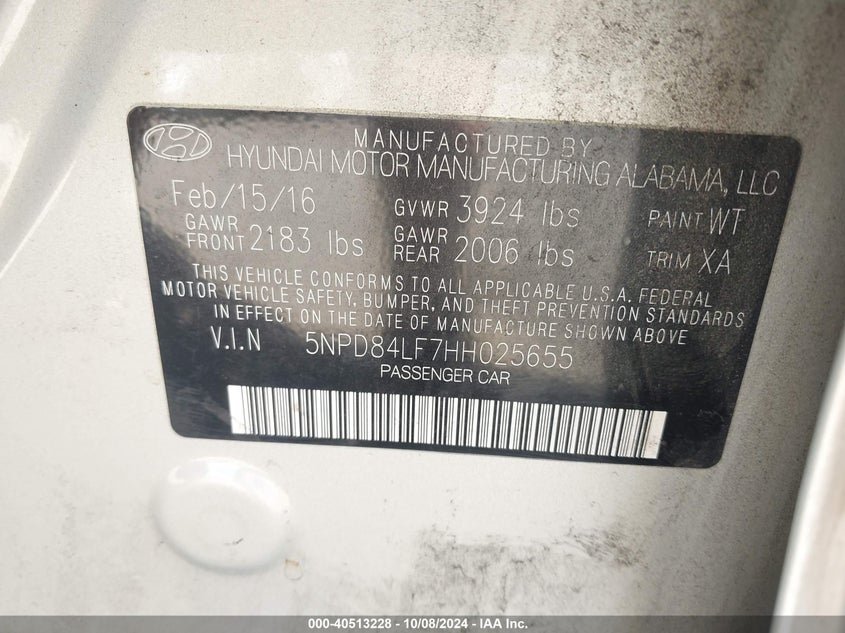 5NPD84LF7HH025655 2017 Hyundai Elantra Se