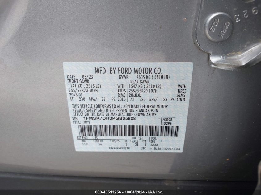 2023 Ford Explorer Xlt VIN: 1FMSK7DH0PGB05808 Lot: 40513256