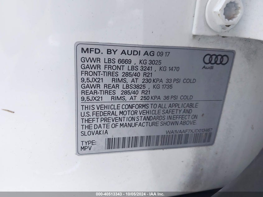 VIN WA1VAAF7XJD013467 2018 AUDI Q7 3.0T PREMIUM