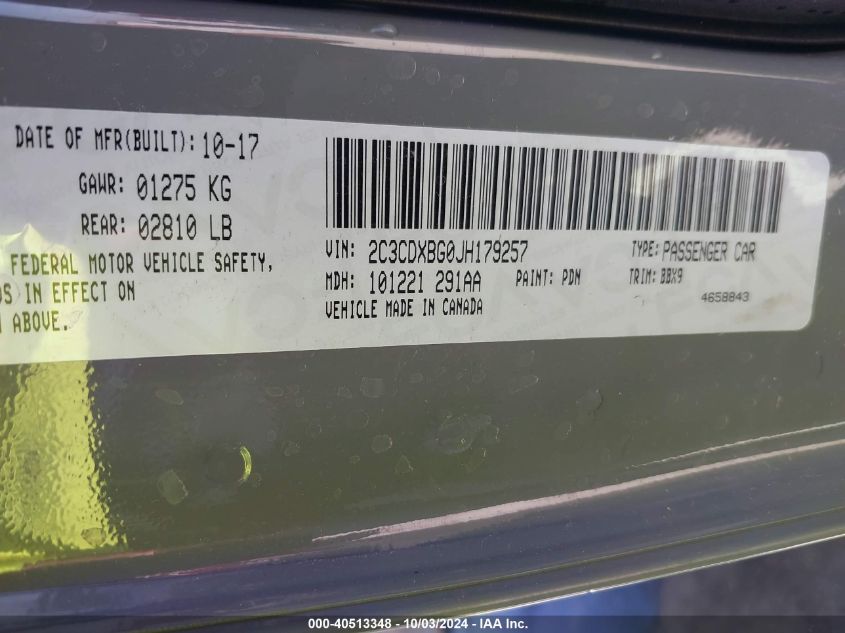 2C3CDXBG0JH179257 2018 Dodge Charger Sxt Rwd