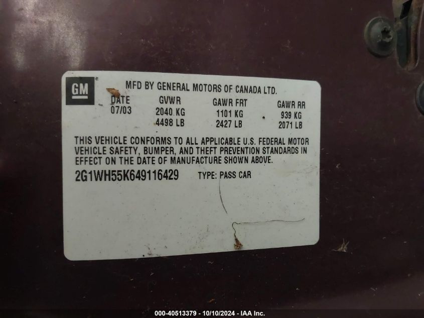 2G1WH55K649116429 2004 Chevrolet Impala Ls