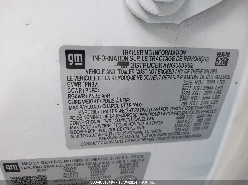 3GTPUCEKXNG663982 2022 GMC Sierra 1500 4Wd Short Box Elevation With 3Sb/4Wd Short Box Elevation With 3Vl/4Wd Standard Box Elevation