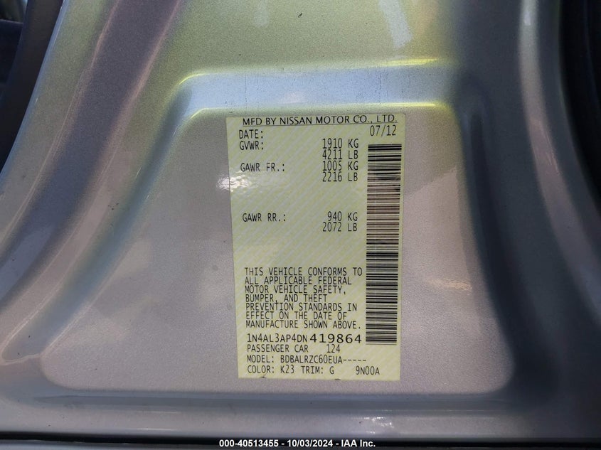 1N4AL3AP4DN419864 2013 Nissan Altima 2.5 S