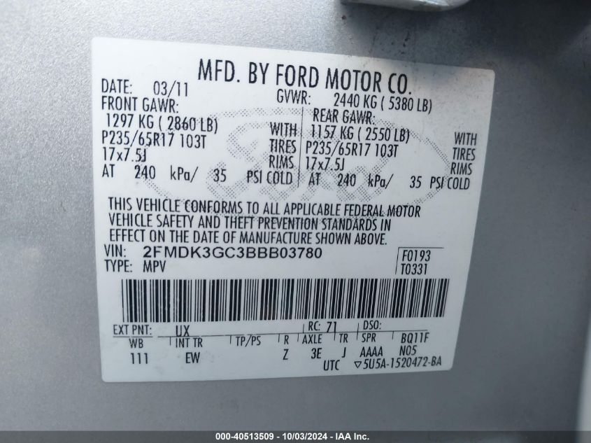 2FMDK3GC3BBB03780 2011 Ford Edge Se