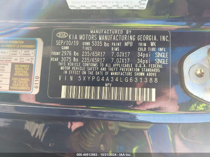 2020 KIA SORENTO 2.4L LX - 5XYPG4A34LG631388