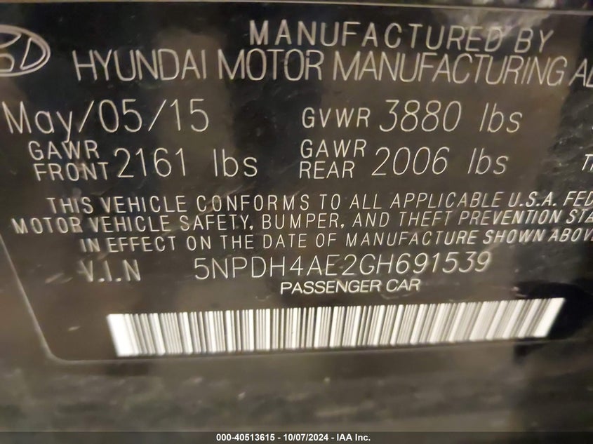 5NPDH4AE2GH691539 2016 Hyundai Elantra Se