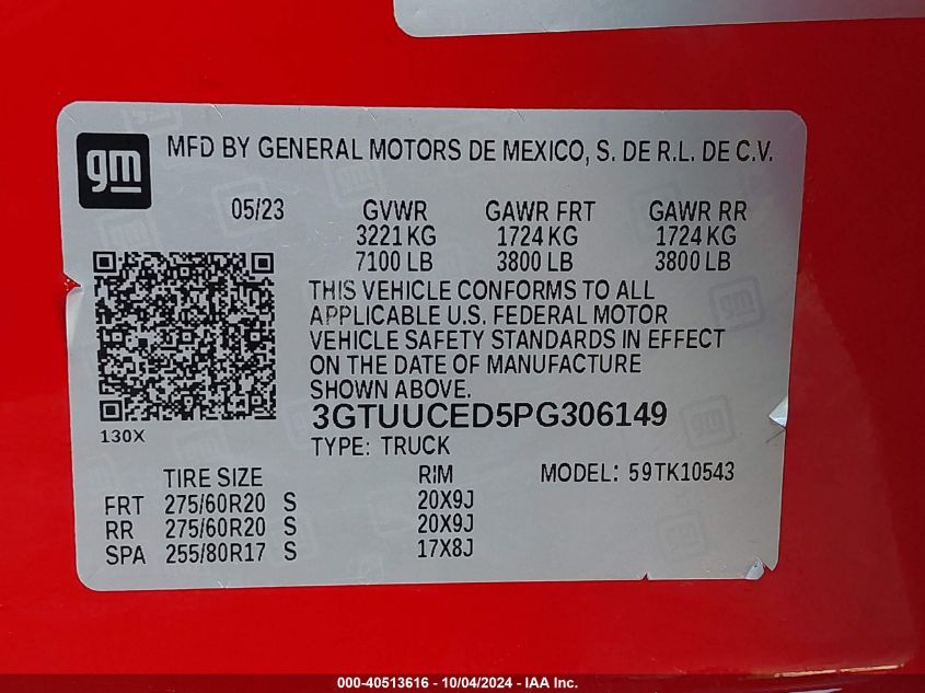 2023 GMC Sierra 1500 4Wd Short Box Elevation With 3Sb VIN: 3GTUUCED5PG306149 Lot: 40513616