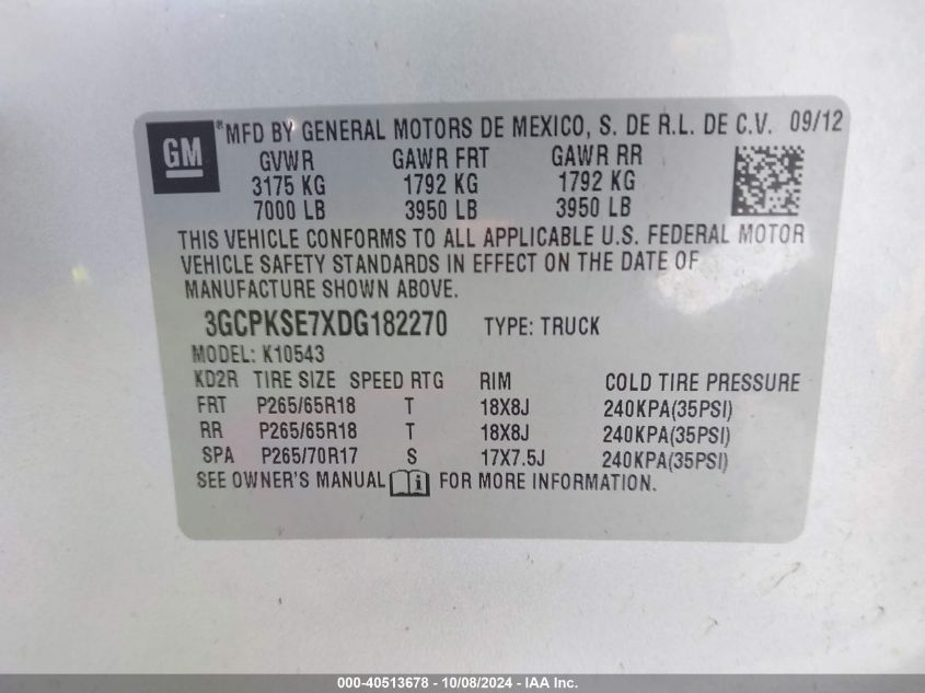 3GCPKSE7XDG182270 2013 Chevrolet Silverado 1500 Lt