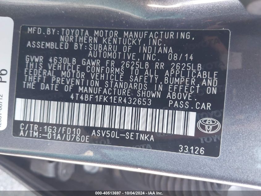 4T4BF1FK1ER432653 2014 Toyota Camry Le