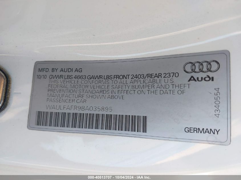 WAULFAFR9BA035895 2011 Audi A5 2.0T Premium