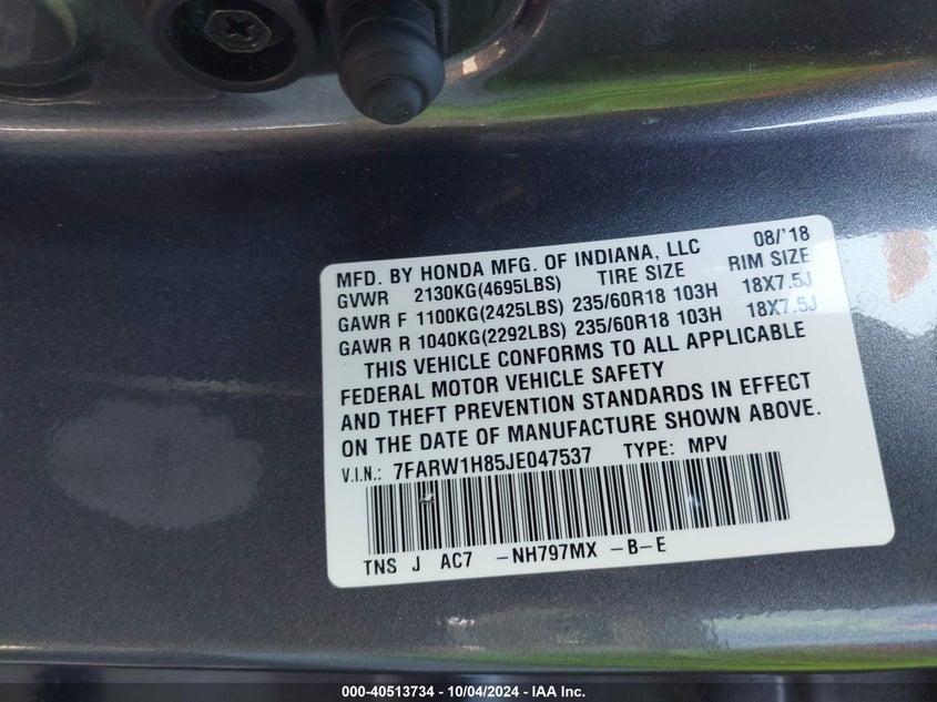 2018 HONDA CR-V EX-L/EX-L NAVI - 7FARW1H85JE047537