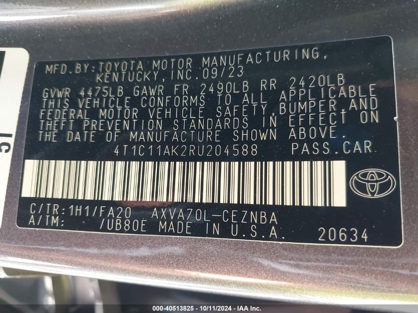 4T1C11AK2RU204588 2024 Toyota Camry Le