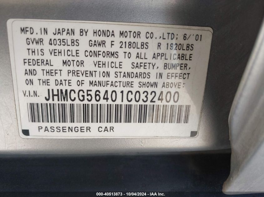 JHMCG56401C032400 2001 Honda Accord 2.3 Lx