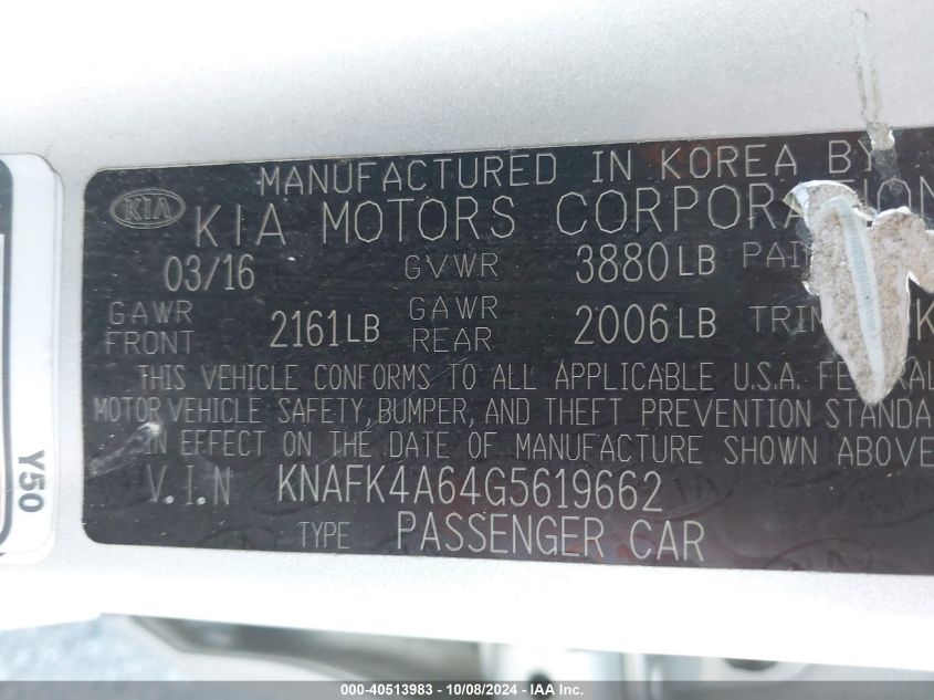 KNAFK4A64G5619662 2016 Kia Forte Lx Manual Lx