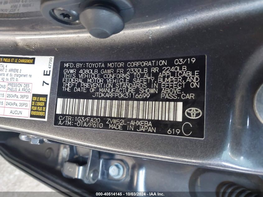 JTDKARFP0K3116699 2019 Toyota Prius Prime Plus